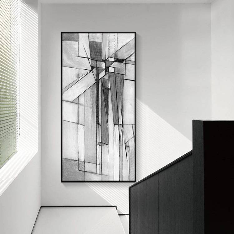 黑白灰工业风装饰画玄关画走廊尽头壁画大尺寸过道挂画客厅落地画图片