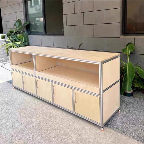 铝型材桦木海洋板茶水柜简约现代办公室收纳柜茶水间抽拉式置物柜