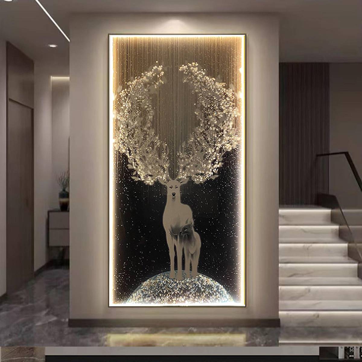 星空麋鹿入户玄关装饰画现代简约轻奢客厅走廊过道高端LED灯光画图片