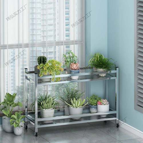 不锈钢花架置带子KVT加宽多省空间家用阳台物架户外可移动盆架层