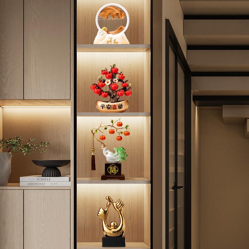 新中式JOC玉白发财摆件轻奢高档菜厅餐边柜玄关视柜办客公室电装