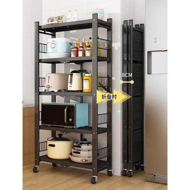 安装厨房折MUP烤叠置物架多层落地式整架微波炉箱架理收纳免架移