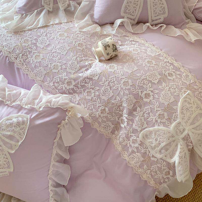 新款EBT安云朵棉立体蝴蝶结刺绣边四套妮亲肤舒件适三件套家用床