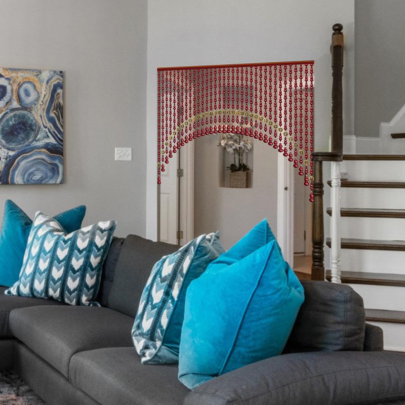 篆刻莲花珠帘桃帘木葫断芦帘家用入户DDW隔全帘挂帘风水门五帝铜