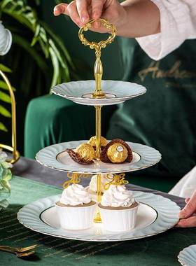 简TTG约创意甜品台骨瓷下午果茶点三心架层水果盘干陶串瓷蛋糕盘