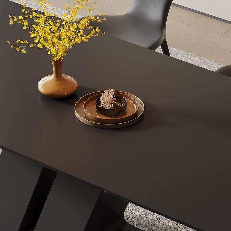 无品牌/德丰纯利黑色师岩板餐桌椅组小设户型意式简约长方计形岛