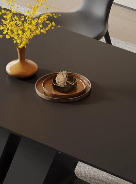 无品牌/德丰纯利黑色师岩板餐桌椅组小设户型意式简约长方计形岛