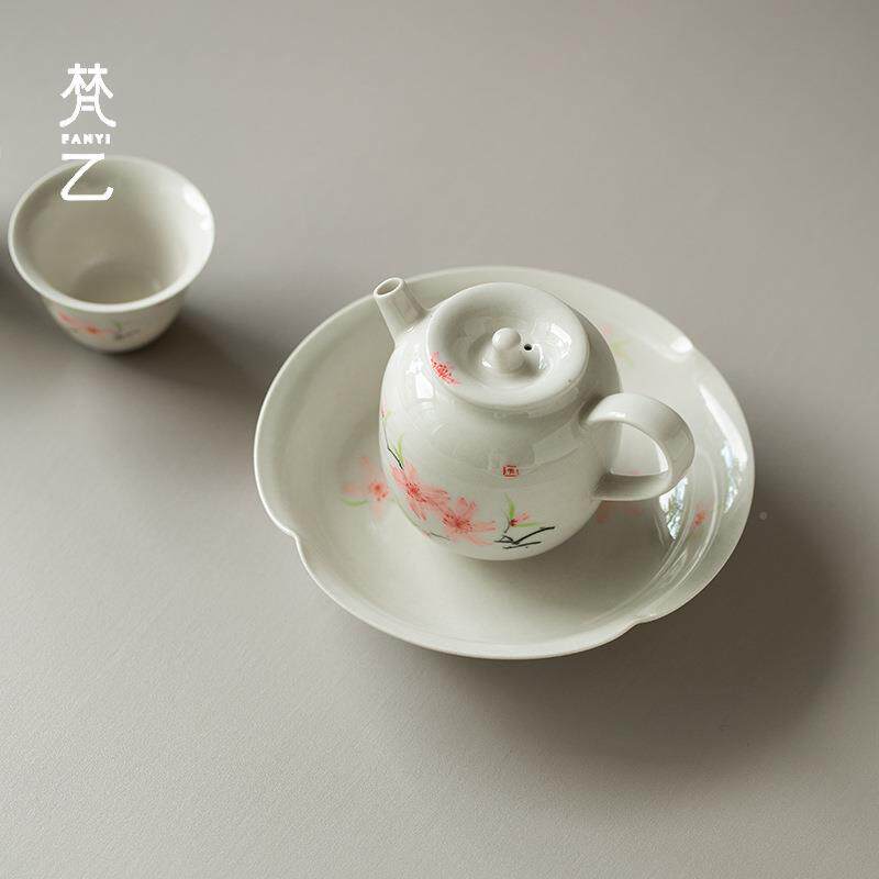 办12402草木灰绘桃花茶壶女人性家用公一喝小茶壶简手约陶瓷泡茶