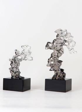 新中式INV灰色石头珊太湖石摆件样板瑚间书博古架茶书几房柜软装