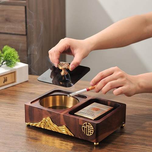 新中AMC实式木纸巾盒餐烟灰缸套装客厅茶几收纳巾桌面抽纸盒创意