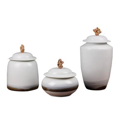 新中水墨陶瓷罐摆件样板售楼酒店式大堂软装客厅书PZH房房餐厅摆