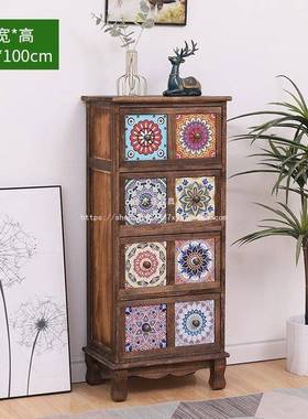 木原巷柜子阳台置物厅实柜木多层储物柜美式抽屉式收纳柜复古WDT