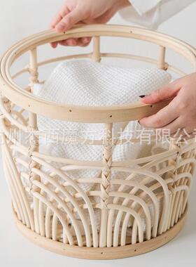 天然藤条木片纳纳收筐植物花盆装小饰筐杂物收圆筒自然TUZ风格家