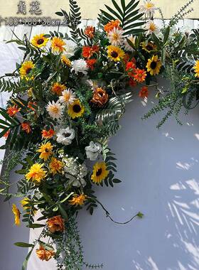 新42343款婚庆大款艺地排绢花成品饰花森系绿花排T台路引婚礼花装