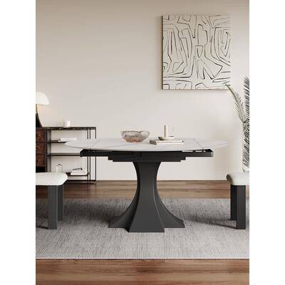 5复古伸缩V岩餐桌CZ-1219可变圆桌现代约折叠黑色家用意板式方简