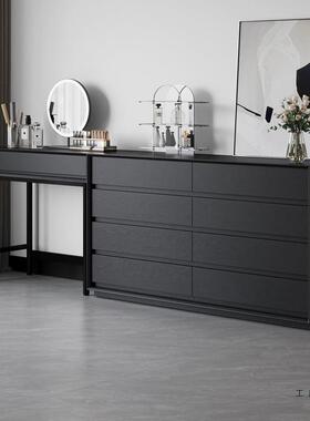 代简约黑色木六八斗柜梳妆实台组合卧DNL现室客厅储物收纳尾抽屉