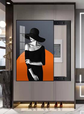 代简约MJCH1682轻奢晶瓷挂画电表装孔饰画免打竖版美现女人物电闸