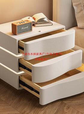 奶油风ZRF智能悬床头柜现代简约家用卧室床柜边创意小浮实型木收