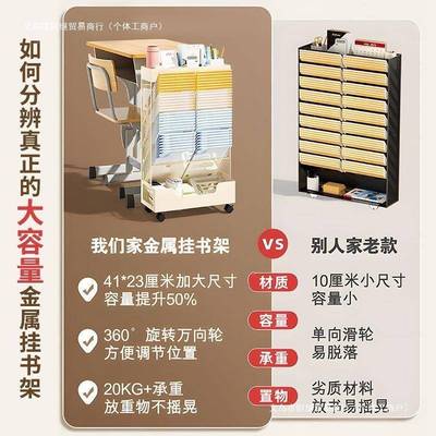 移动书架铁带轮桌收纳置物架落书桌旁UCP边小书艺架侧边收纳书地