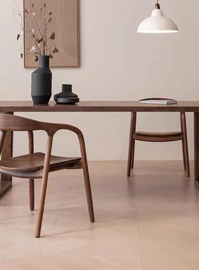 美黑胡桃木餐桌莫比恩实餐木北大板桌家泡用极简桌原木洽谈桌KHR