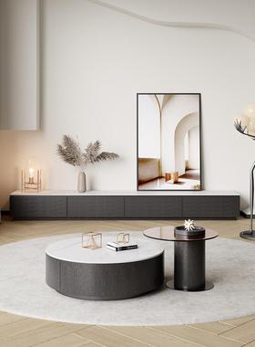 意式极简组岩板茶几电视柜合圆形厅简小约户型客家用网红玻T65305