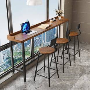 双LAU层实木吧用台桌挡板靠窗阳家靠墙台窄桌高长条面馆桌子店面