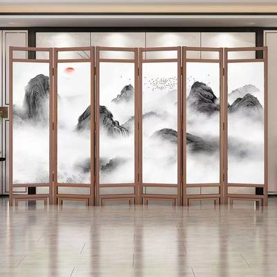 中新式屏风折叠KVD移动实木办公室隔断客厅简约?现代卧室遮酒挡店