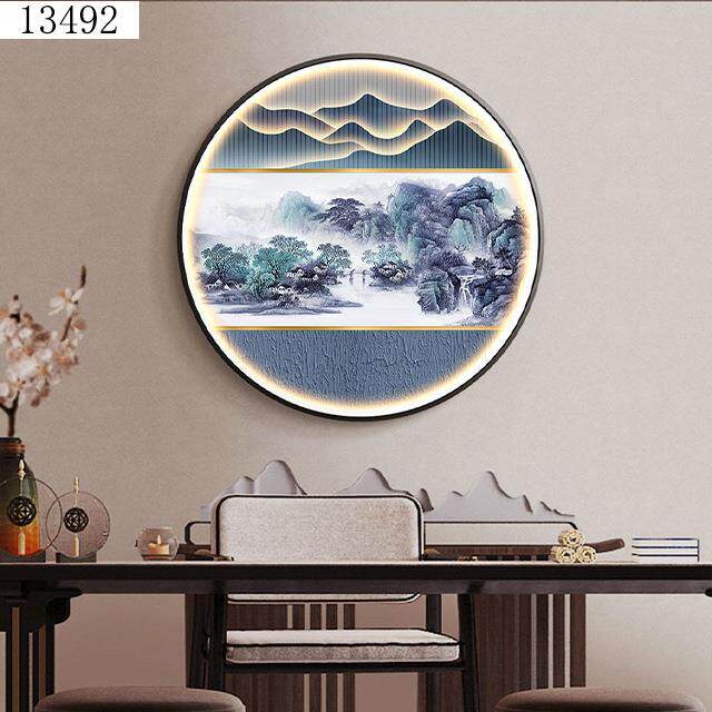 NYU山水新中走式圆形入玄关饰装画山水户LED灯光画风景廊过道挂画