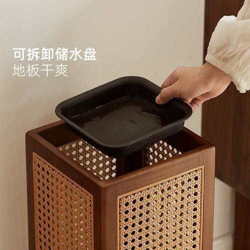 实木藤关编雨纳收架家用门口落地雨伞桶玄入户伞架脏衣服收伞无品