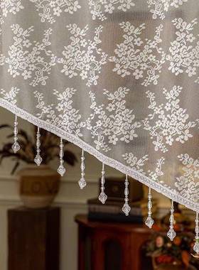 法式拱复古重工吊珠晶白色蕾丝半帘免打孔形门帘窗帘水LEF半帘短