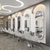 理发店镜发台廊壁挂式 123网简约美发店落地镜LED烫染镜台红触控