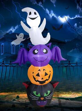 万圣节合充气气模幽灵南蝙蝠黑猫瓜组摆件LE光D25818发户外庭院装