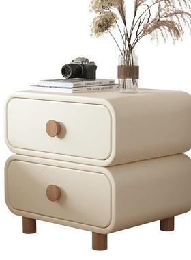 油风床木头柜卧室实皮质床边柜简现奶代易免安装小型收AL102411纳