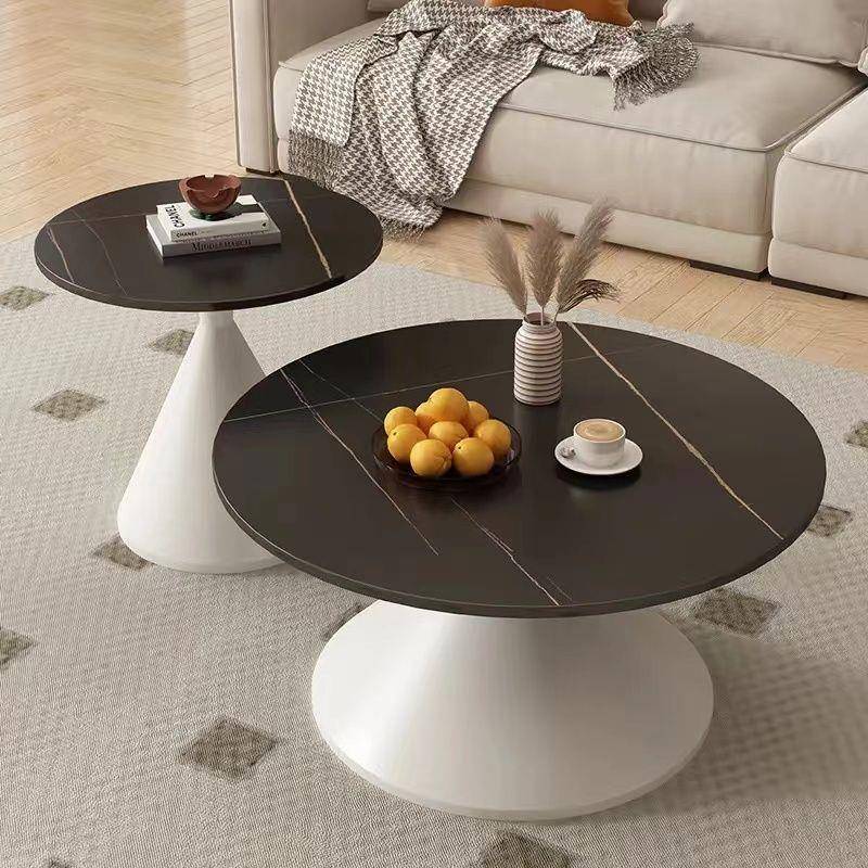 奶油风岩板茶几极简网红圆客厅形茶几家用小户型民宿桌无品牌/现