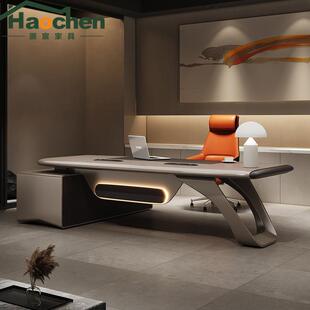 设计师款老板桌办公桌背景柜轻奢高级感总裁桌文件柜极简桌椅组合