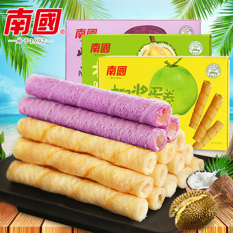 海南特产 南国食品椰浆蛋卷180g 榴莲紫薯蛋卷 饼干点心休闲零食