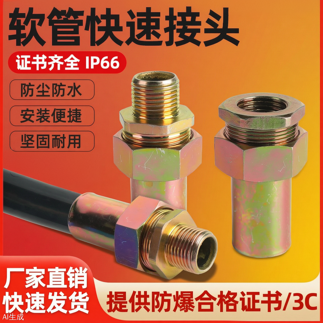 防爆挠性连接管快速接头防爆管免压安装内外丝4/6分防爆软管接头