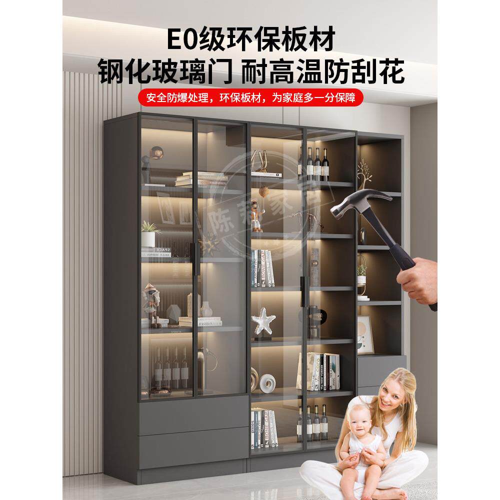 带轻玻璃门书家890庭的客厅储物集柜成展示柜现代豪华定制书架酒