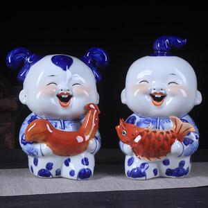 手绘可爱童子娃娃摆景德镇厅陶瓷器CQ054客祝玄关书件房家居福乔