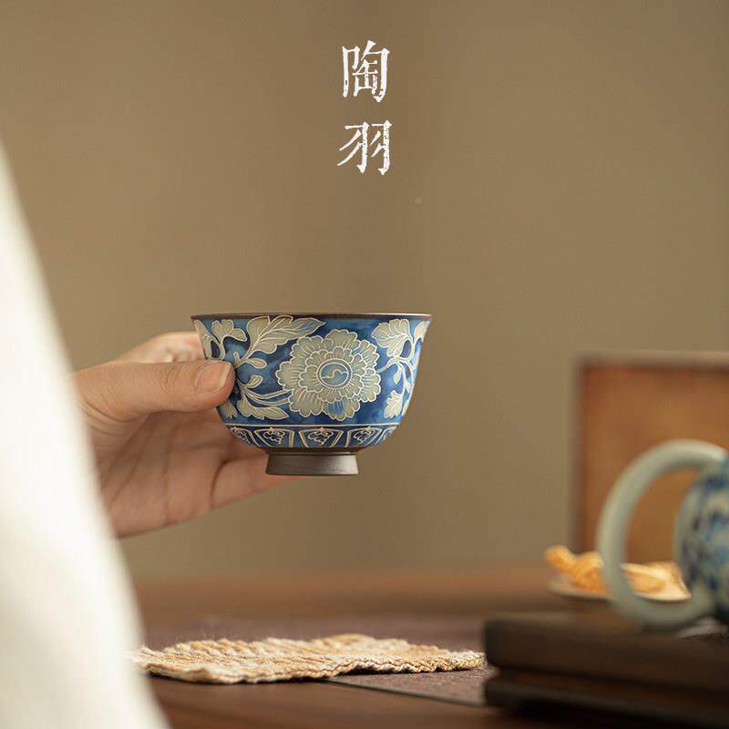 彷宋汝窑元青花2542403反口杯陶茶茶杯家用人杯个主人专用品茗瓷