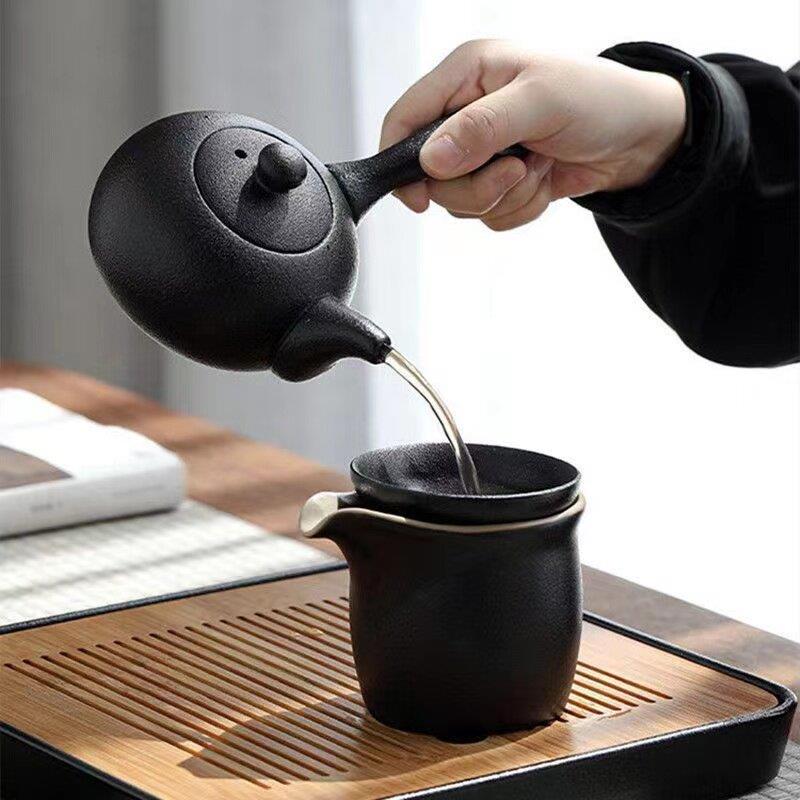 壶黑陶茶壶功夫茶具侧把瓷壶明火煮茶陶提梁防烫泡茶过滤IVG西施