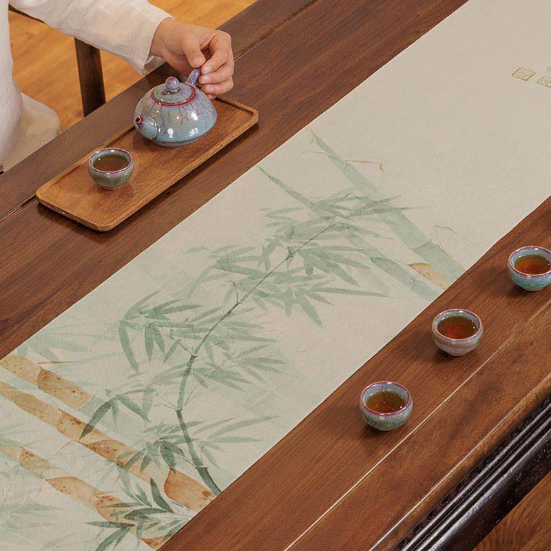 qipa 竹升国风桌旗式禅意茶布防水茶席台茶桌中布茶几iCXDC0142茶