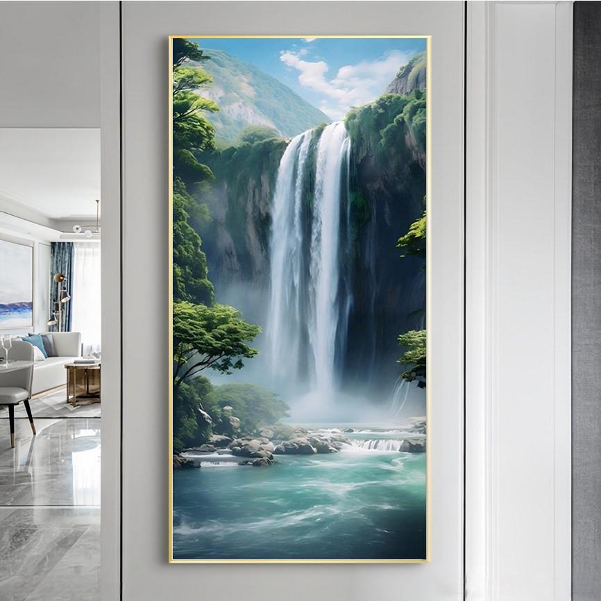 高山流水瀑布玄关画财镇宅客进门装饰风水2026新款厅画防水招防潮