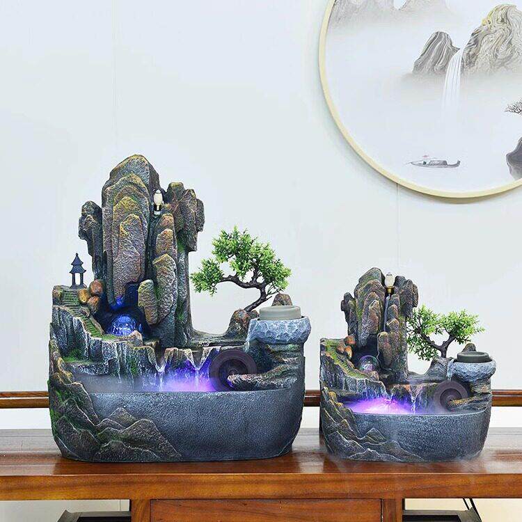 高山流水摆品件厅假山观喷泉客水景车风水轮招财室内装饰QIK循环