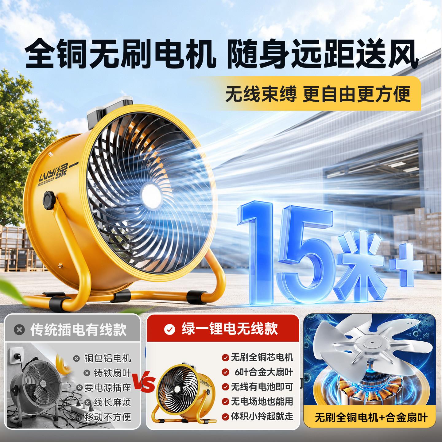 强力地风趴高速锂电充电落地电风扇露营式钓鱼工地STF-300便携式