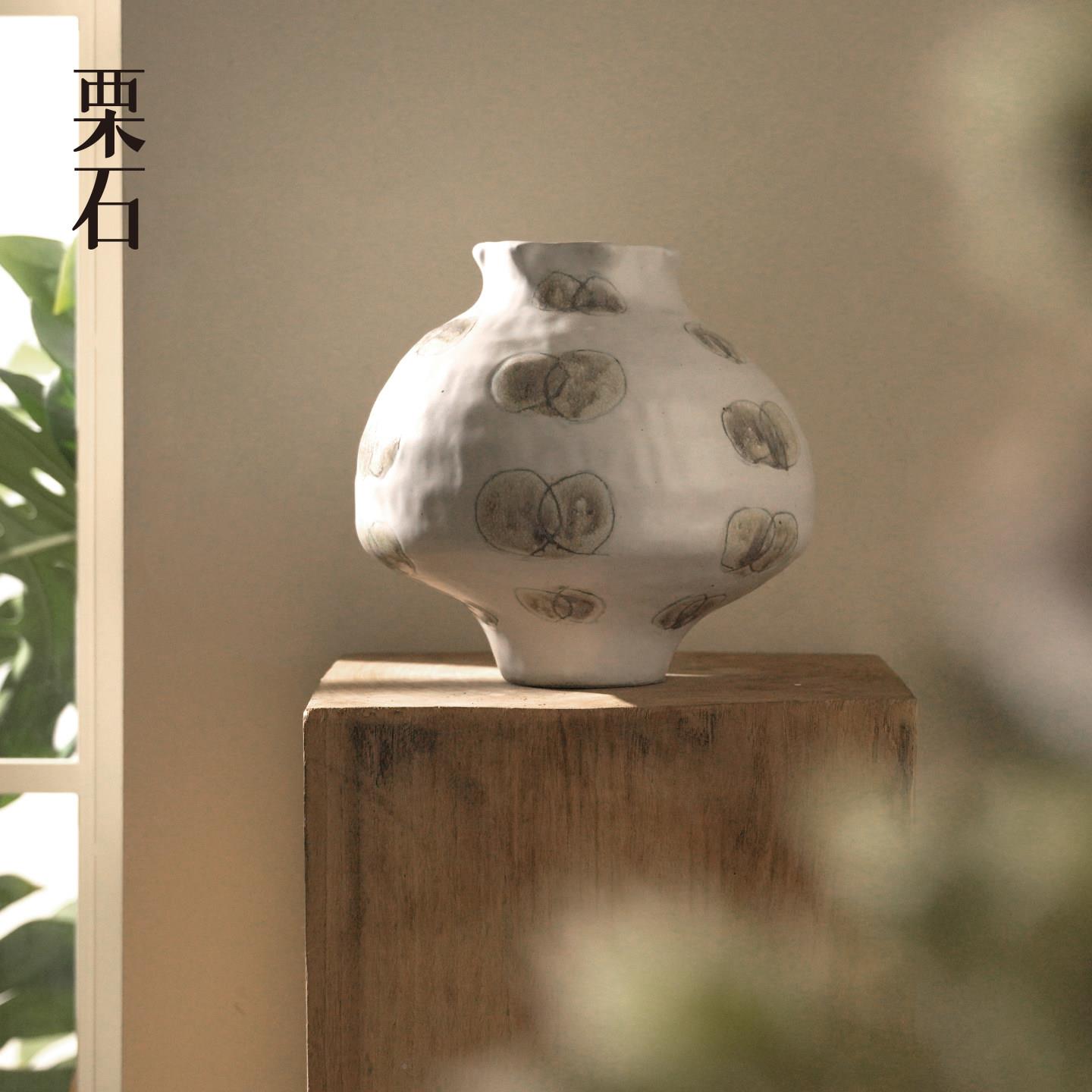 石新摆【花瓶】栗中式陶58999瓷罐手绘花器件样板间玄关插花花盆