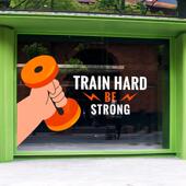 健身撸铁窗花门贴创意身健乐部ym推拉门g醒目FU3032俱广告哑铃静