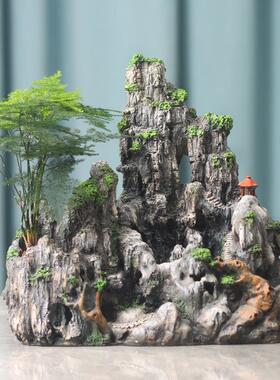 中式合风格假山花盆造景摆件 成树脂MH202209盆桌面绿植饰创装意