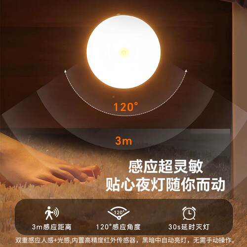 人感应灯磁人来即亮人走即灭衣橱充夜电小灯体夜间GS00DD吸电池楼