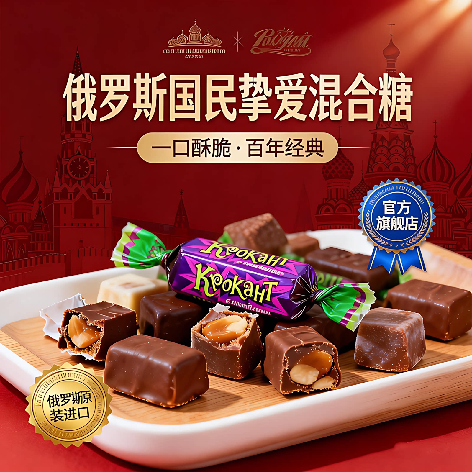 俄罗斯糖果混合糖果巧克力官方旗舰店高端年货散装喜糖牛轧糖年货